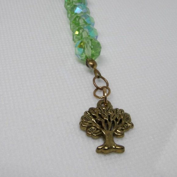 Handmade Elegant Green Glass Beads Bracelet and Charm with Vintage Metal Look 8" - Picture 4 of 10